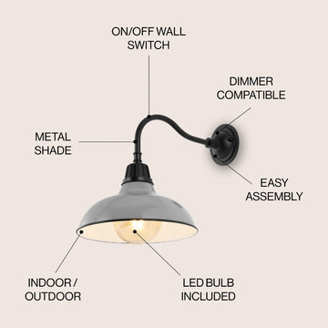 Aurora 12.25" Farmhouse Industrial Indoor/Outdoor Iron LED Gooseneck Arm Outdoor Sconce
